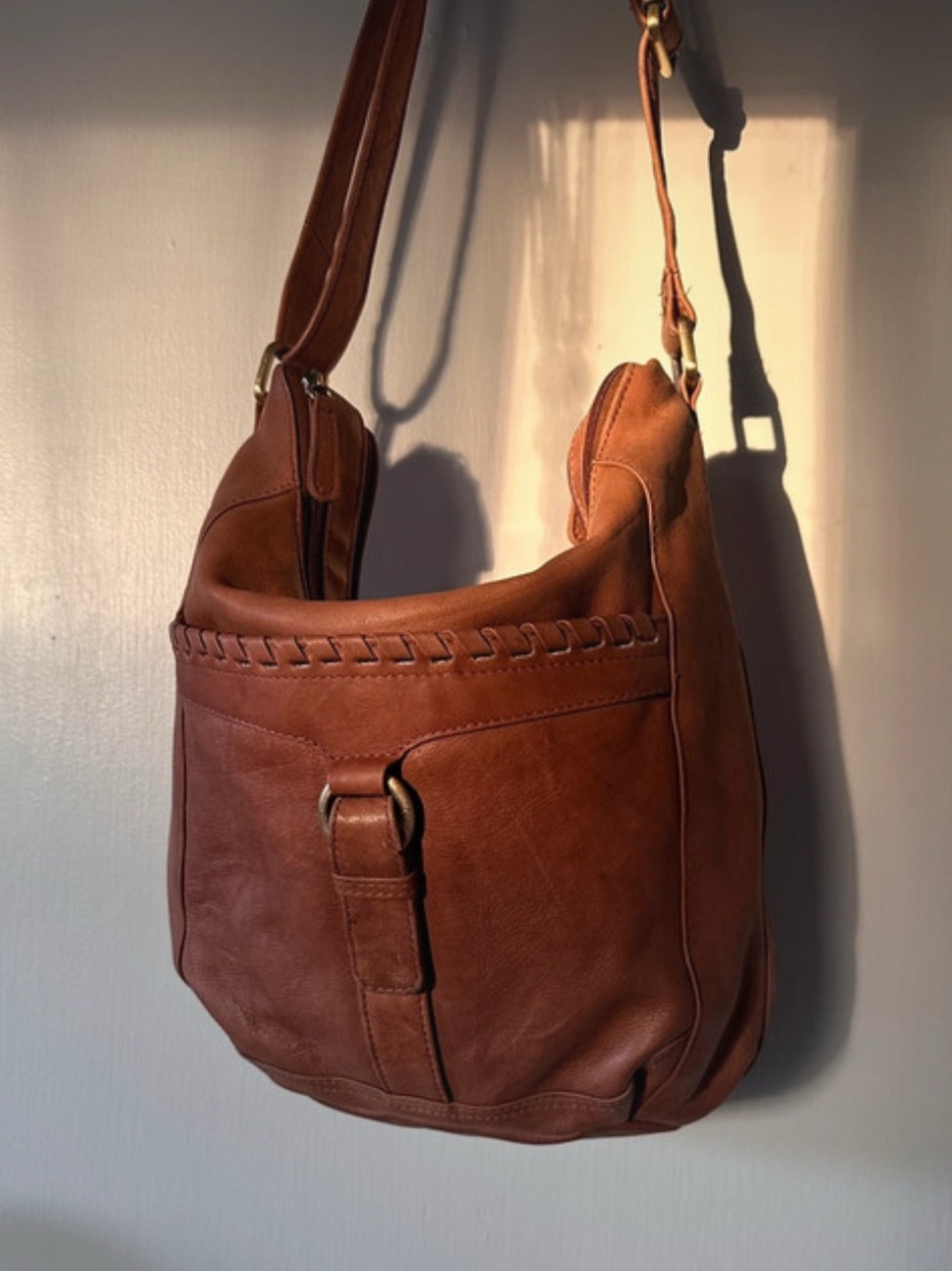 Great American Leather Works Boho Crossbody Shoulder Bag Slouchy Hobo Purse